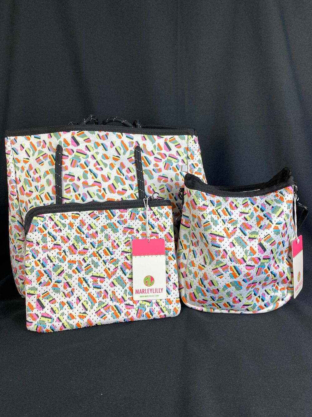 MARLEYLILLY TRAVEL SET Neoprene Tote Crossbody Pouch Multicolor Bundle